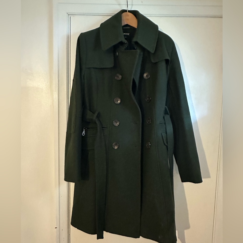 DKNY Dark Green Wool Trench Coat